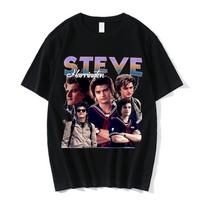 Steve Harrington marškinėliai moterims su grafiniu spaudiniu Unisex trumparankoviai didelio dydžio grynos medvilnės marškinėliai Harajuku gatvės apranga viršutiniai drabužiai 2XL black