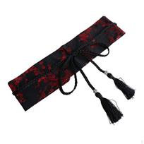 Chinese Women Satin Waist Belt Kimono Belts Embroidery Wide Floral Printed Waistband for Female Black Red black