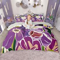 Homewish Garden Flower Duvet Cover Set For Girls Spring Blossoms Comforter Cover Set Chic Floral Bed Set EU Single(135*200cm)3pcs gray
