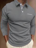 Modernus ilgomis rankovėmis polo marškinėlis su raštuotu atvartu ir kišene, laisvalaikio ir universalus. XL gray