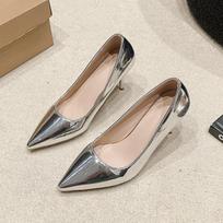 High-heeled single shoes autumn new simple and sexy thin heels pointed light mouth fashion single shoes women 43 gray