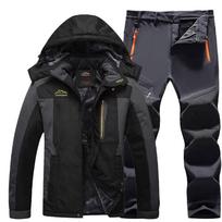 Vyriškas žiemos sniego alpinizmo kostiumas lauke, didelis šiltas striukė + šiltos kelnės, 2 dalių rinkinys 6XL gray