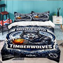 Timberwolves Logo 3pcs Bedding Set,Including 1pc Duvet Cover And 2pcs Pillowcases Perfect Gift for Christmas,Ideal for Bedroom, Dormitory 135cmx200cm white