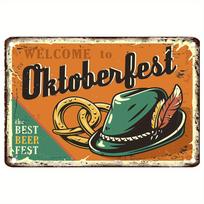 Senovinis Oktoberfest Metalinis Ženklas   Rustic Alaus Festivalio Dekoracija su Žalia Kepure   Precelio Dizainas Puikiai Tinka Barams, Užeigoms ar Miegamajam 30x40cm(11.8x15.7inch)