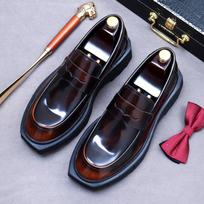 Big head leather shoes men's business casual cowhide leather round head muffin bottom thick sole increased height 38 black