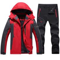 Vyriškas žiemos sniego alpinizmo kostiumas lauke, didelis šiltas striukė + šiltos kelnės, 2 dalių rinkinys 6XL red