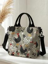 Cute Spotted Hen Chicken Egg Print Canvas Tote Bag Detachable Strap Crossbody Handbag For Women Daily Shopping gray