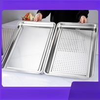 UOSUUOSU Stainless Steel Rectangular Steaming Tray 60x40x2cm white