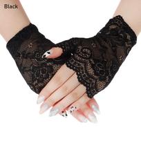 Spring Summer Half Finger Sunscreen Driving Gloves Fingerless Mittens Short Gloves Lace Gloves beige
