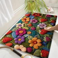 3D Gėlių Neslystanti Kilimėlis Dirbtinio Kašmyro Grindų Kilimėlis Įėjimo Durys Patvarus Lengvai Priežiūros Vonios Kilimėlis Sugeriantis Atsparus Purvui Minkštas Kilimas 50*80cm