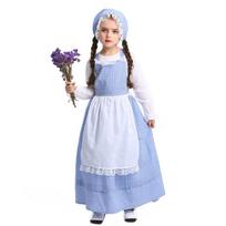 Pionierės Mergaitės Suknelė Ruffles Skrybėlaitė Prijuostė Rinkinys Kolonijinės Lygumos Kostiumas Pionierės Mergaitės Apranga Vienodas Pastoralinis Ūkio Kostiumas M mėlyna