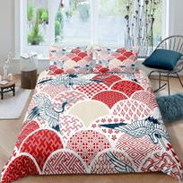 Crane Duvet Cover Set Queen Size Japanese-Style Bedding Set Cherry Blossoms Pattern Women Girls Japanese Traditional Quilt Cover EU single(135x200cm) gray