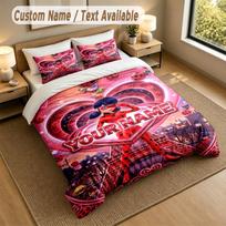 Custom Name Text Bedding 3Pcs Set,Miraculous Ladybug 1 Duvet Cover 2 Pillowcases Soft Bed Linen For Gift 135cmx200cm