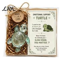 Gift Sets with Greeting Cards Mini Glass Turtle Ornaments Heartwarming Message Card, Cute Animal Figurines Unique Holiday Packages for Desk Tortoise beige