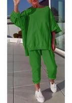 2025 Women's Cross-border Autumn/Winter Solid Color Two-Piece Set: Round Neck Long Sleeve Top & Sports Pants M black