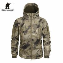 Kamufliažinis karinis vyriškas striukė su gobtuvu, ryklio odos Softshell JAV armijos taktinis paltas, Multicamo AT FG L gray