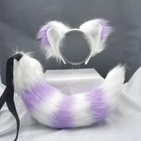 Dirbtinio kailio pliušinės katės ausys ir uodega galvos juosta - Comic Con Cosplay Aksesuarai white