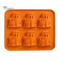 Non-stick Silicone Ghost Mold Ice Cube Mold, 6 Cavity Tray, 3D Halloween Shape Flexible Maker, for Whisky Cocktails Easy Release orange