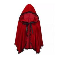 Pasakų su gobtuvu apsiaustas Renesanso Viduramžių Cosplay kostiumas Suaugusiems Aksominis Burtininko Raganos Apsiaustas Helovino Kalėdų Cosplay vakarėliui 60cm red