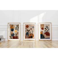 Boho Mid-Century Botanical Canvas Wall Art Set, Abstract Geometric Vase Prints, Minimalist Living Room Bedroom Home Decor Gifts 21X30CMNo Framed beige
