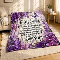Sister Floral Quote Coral Fleece Blanket 100cm*130cm