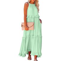 Women's Summer Long Dress Big Swing Beach Dress L beige