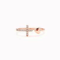 To My Daughter Pray Through It Cross & Heart Ring - Sterling Silver 925 Adjustable Open Cross Love Rings, Never Give Up