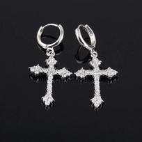 Goth Zircon Crystal Cross Drop Dangle Earring for Women Men Luxury Gold Silver Hoop Earrings Fashion Punk Jewelry gray