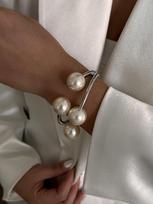 Ingemark 3 Style Creative Big Imitation Pearl Cuff Bracelet Women Trend 2025 Punk Heavy Metal Chunky Spring Bangle Steampunk Men gray