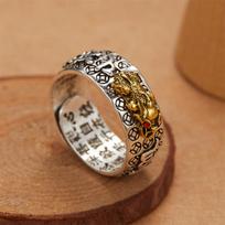 Chinese Feng Shui Pixiu Rings Silver Color Animal Pixiu Adjustable Ring for Women Men Buddhist Amulet Wealth Lucky Jewelry Gift brown