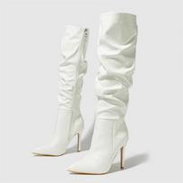 Eilyken Sexy Patent Leather Thin High Heels Women Knee High Boots Pointed Toe Zipper Ladies Long Female Shoes Zapatos Mujer 41 white