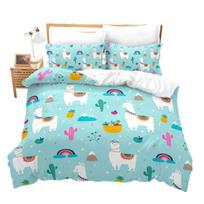 Duvet Cover Kids Teens Gifts Cute Cartoon Alpaca Llama Cactus Printing Bedding Animals Cover Bedroom Decorative Duvet Cover EU Single(135*200cm)3pcs white