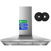Cooker Hood 90 cm Recirculation, A+++ Pyramid Extractor Hood Includes Activated Carbon Filter for Extract/Recirculation LED EU 220-240V