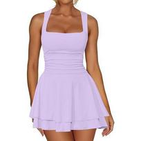 Summer Sexy Halter Dress Elegant Women's A-line High Waist Sleeveless Dress Mini Dress Short Skirt M white