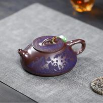 260ml Yixing Purple Clay Teapot Handmade Panda Stone Scoop Pot Raw Ore Stone Red Mud Tea Infuser Kettle With Filter Zisha Teaset gray