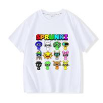 Game Sprunki Children's T-Shirt 100% Cotton Cute Grils Boys Kids Tops Cartoon Print Tees Casual O-Neck Short Sleeve Summer Wear 160 white