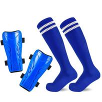 Unisex Football Shin Guards & Long Socks Set - Protective Gear Combo blue