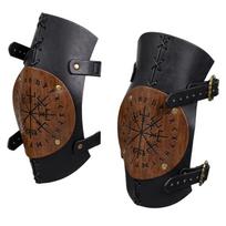 Medieval Knee Armors Leather Embossed Vikinges Knee Pads Knightes Leg Guards Halloween Cosplay Costumes for Party Props 1 brown