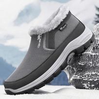 Men Winter Fleece Lined Fabric Slip On Shoes, Cold-Proof Soft Sole Elderly Dad Shoes 43 gray