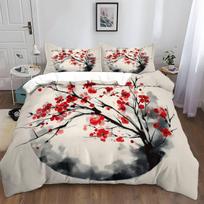 3D Sakura Double Duvet Cover, Japanese Theme Cherry Blossoms Bedding Set, Microfibre Quilt Cover Set and Pillowcases 50x75cm EU Single 135*200cm/53x79in 3pcs