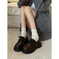 Black big head and small leather shoes women's autumn new British muffin platform shoes 40