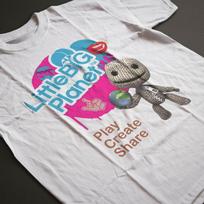 Senovinio stiliaus Little Big Planet 2008 vaizdo žaidimo Sackboy baltas marškinėlis M gray