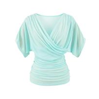 Summer new American Spice Girls pure desire casual V-neck top female slim sexy wrinkled thin short-sleeved T-shirt M šviesiai mėlyna spalva