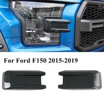Carbon Fiber Look Front Headlight Eyelid Molding Trim For 15-19 Ford F-150 F150 black