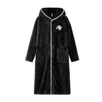 Men's Hooded Coral Fleece Bathrobe XL black