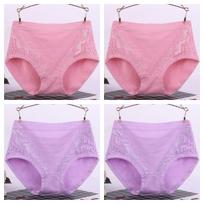 4Vnt.XL-6XL Didelio dydžio apatiniai medvilniniai nėriniuoti kelnaitės apatiniai kelnaitės kelnaitės aukštu juosmeniu vidutinio amžiaus moterims 6XL pink