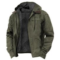 Men's Solid Color Fleece Lined Hooded Cotton Jacket Zip Pocket Casual Winter Coat for Men M black