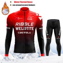 2026 Men's Warm Winter Thermal Fleece Set Red Cycling Clothes Jersey Suit Sport Riding Bike MTB Clothing Bib Pants Set Ciclismo Asian size-3XL