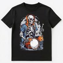 Distressed Graphic Of A Halloween Skeleton Playing Drums Unisex T-Shirt 4XL