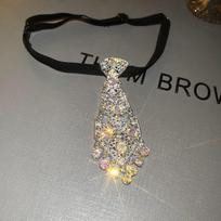 Vintage Rhinestone Tie Choker: High-End European & American Design Clavicle Necklace gray